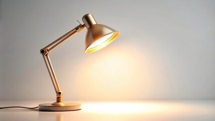 Modern desk lamp is casting a warm glow on an empty workspace