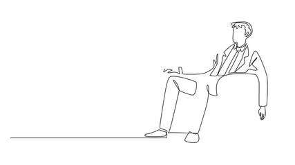 Wall Mural - animation of single one line drawing tired businessman sleep in a sitting position on the sofa. take