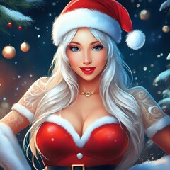 Wall Mural - beautiful female santa, AI generated