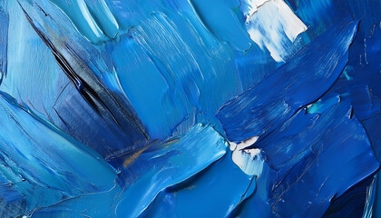 Blue background with oil paint. Beautiful close-up brushstrokes. Detail of artistic abstract oil painted background.