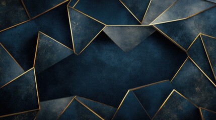 A luxurious background with gold-trimmed polygon shapes in muted navy and beige tones, set against a deep, elegant backdrop.