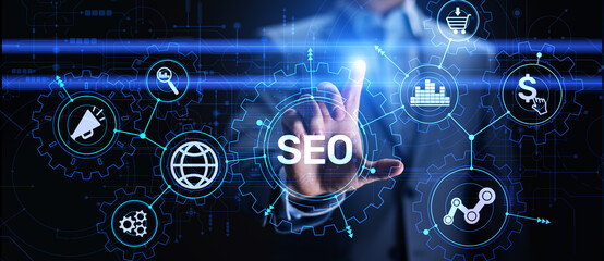 Wall Mural - seo - search engine optimisation, digital internet marketing concept on virtual screen.
