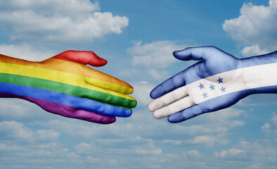 Honduras and LGBT movement country handshaking with flags, consensus concept international co-operation illustration