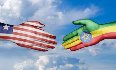 Ethiopia and Liberia country handshaking with flags, consensus concept international co-operation illustration