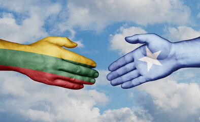 Somalia and Lithuania country handshaking with flags, consensus concept international co-operation illustration