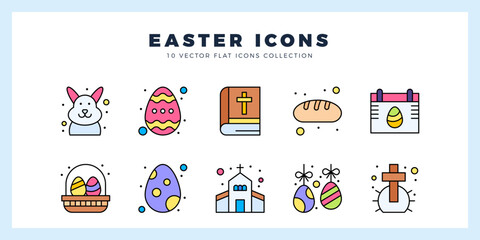 Wall Mural - 10 Easter Lineal Color icon pack. vector illustration.