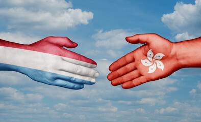 Hong Kong and Luxembourg country handshaking with flags, consensus concept international co-operation illustration