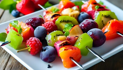 Colorful frozen fruit kebabs, a refreshing and healthy summer snack