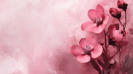 Stylized pink floral accents on an abstract background, with negative space for branding or text elements.