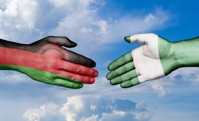 Nigeria and Malawi country handshaking with flags, consensus concept international co-operation illustration