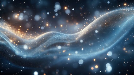 Wall Mural - Abstract Flowing Blue And Silver Waves With Sparkling Light Particles