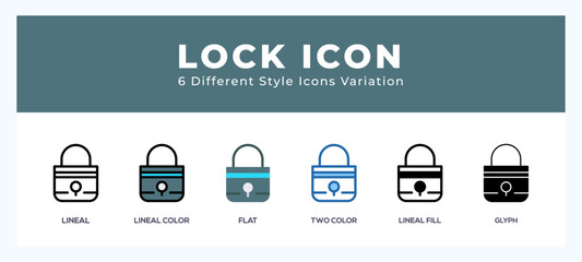 Lock icon symbol. isolated. vector illustration with different styles