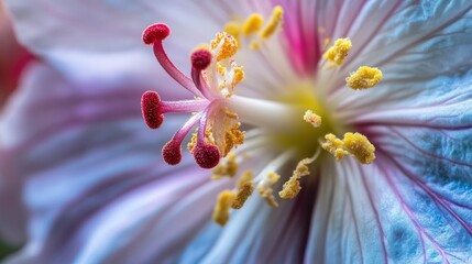 Canvas Print - Close-up of a Pink and Blue Flower's Stamen and Petals