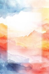 Wall Mural - A soft watercolor sunset background with a floating frame