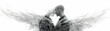© Neural9 Project - Digital Art of Two Men Embracing with Feathery Wings in a Monochromatic Palette