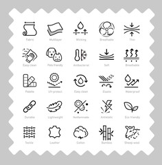 set icons for functional fabric, clothing. the outline icons are well scalable and editable. contras