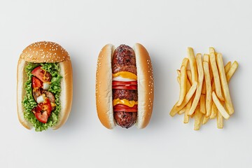 Wall Mural - fast food with white background top view Created With Generative AI Technology with generative ai