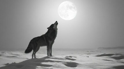 Sticker - A Lone Wolf Howling at the Full Moon in a Snowy Landscape