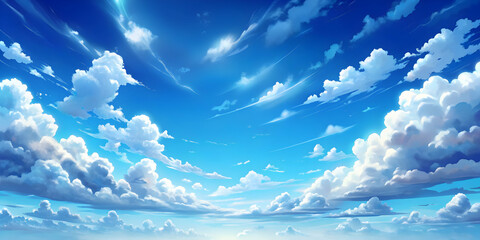 blue sky clouds in anime clean style background design, blue sky, clouds, anime, clean, style,design