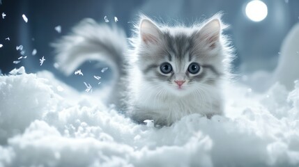 Wall Mural - A Fluffy Kitten Emerging from a Cloud of Cotton