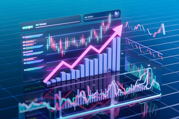 raise arrow chart digital transformation abstract technology background. Big data and business growth currency stock and investment economy