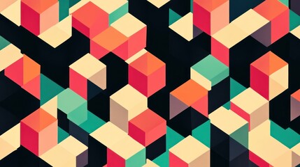 Poster - Abstract Geometric Pattern with Interlocking Colorful Cubes