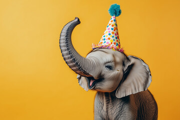 Wall Mural - Creative animal concept with elephant. Birthday party card, invite invitation banner 