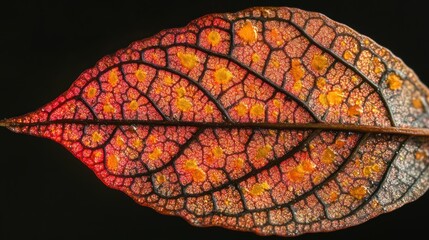 Sticker - A Close-Up of a Red Leaf with Intricate Veins and Spots