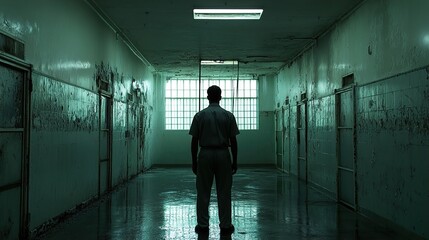 Canvas Print - Solitary Confinement: A Haunting Glimpse into a Prison Corridor