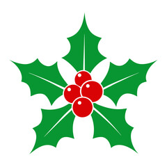 Wall Mural - christmas mistletoe icon. cartoon holly leaves and berries. christmas holly berry leaves. mistletoe 