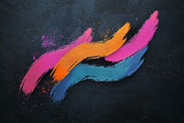 Wall Mural - Minimalist colorful brushstroke on a dark color textured background