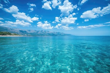 Crystal clear water meeting blue sky on the croatian coastline