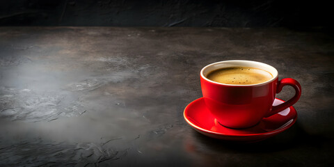 Red mug of freshly brewed espresso on a dark background, espresso, coffee, red, mug, dark, background, drink, beverage, caffeine