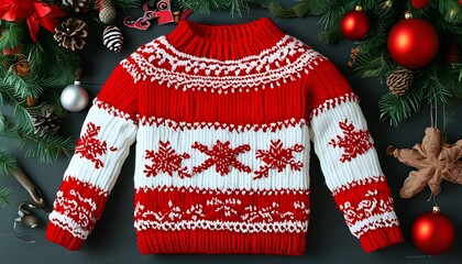 Festive knitted red and white holiday sweater pattern for cheerful Christmas decorations