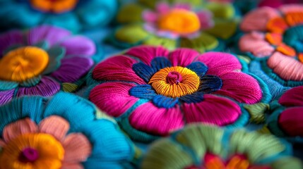 Wall Mural - Vibrant Hispanic Heritage A Close-Up of Colorful, Intricately Embroidered Textile Art