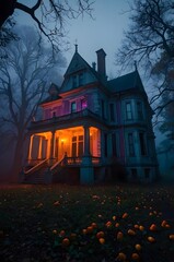 Wall Mural - A spooky Gothic Style mansion in the middle of a dark, foggy forest.