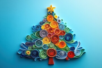 handmade christmas tree artwork created with colorful paper strips in the craft of paper quilling, d