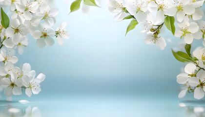 Wall Mural - copy space with white blossoms on spring border background