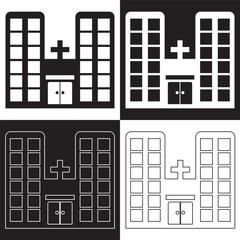 Hospital icon. isolated on white and black  background. Vector illustration. EPS 10