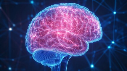 Wall Mural - 3d rendered illustration of human brain. Glowing in colors. X-Ray image for Medical study.