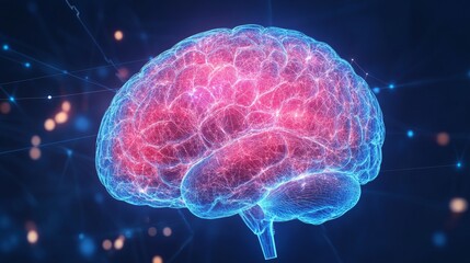 Wall Mural - 3d rendered illustration of human brain. Glowing in colors. X-Ray image for Medical study.