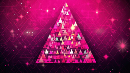 Wall Mural - Illustration of a christmas tree with geometric shapes on a vivid magenta background