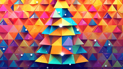 Wall Mural - Illustration of a christmas tree with geometric shapes on a colorful background