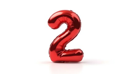 number 2 metallic red party celebration balloon isolated on a white background