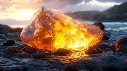 Glowing Crystal on a Sunset Beach