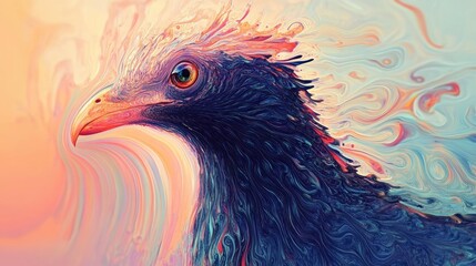 Surreal 2d Illustration of a Bird s Head in Impressionistic Wavy Style