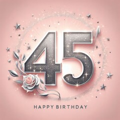 Wall Mural - Festive 45th birthday celebration with sparkling numbers on a pastel pink background.