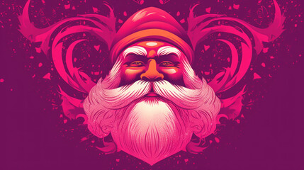 Illustration of Santa Claus face on a vivid magenta background