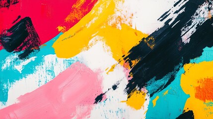 Poster - An abstract art piece with bold colors and textures, featuring a large yellow background with black paint strokes.