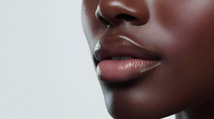 Wall Mural - Close up view of beautiful black skin woman lips. Fashion make up, beauty injections concept, cosmetology